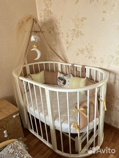 Детская кроватка трансформер 8 в 1 + текстиль