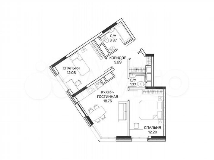2-к. апартаменты, 54,7 м², 4/8 эт.