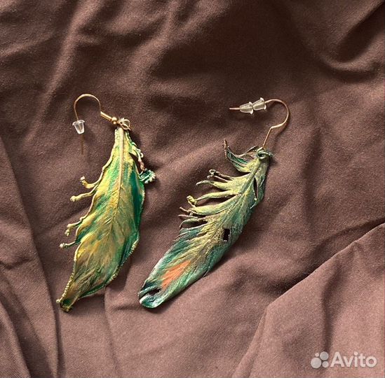 Серьги ручная работа перья