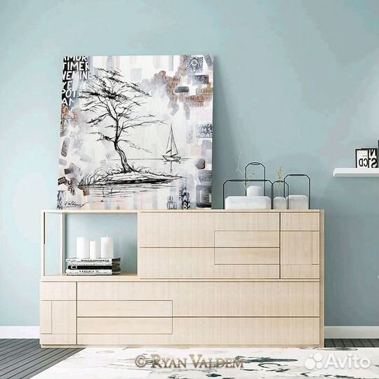 Современная картина, Серенада моря, 80х80см Дерево