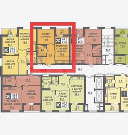 2-к. квартира, 45,8 м², 4/17 эт.