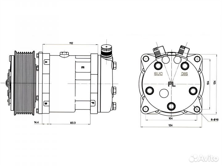 Компрессор (Dyne) (SUC) 5H14 PV8 12V H-OR (3848A)