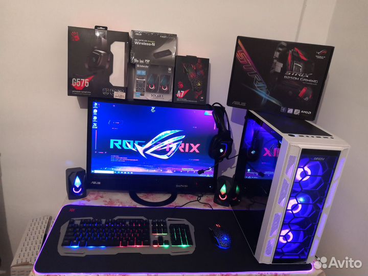 Игровой компьютер с монитором и комплектующими