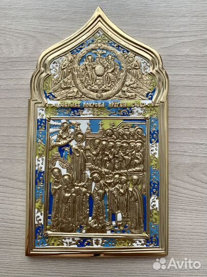 Икона медная Покров Богородицы копия