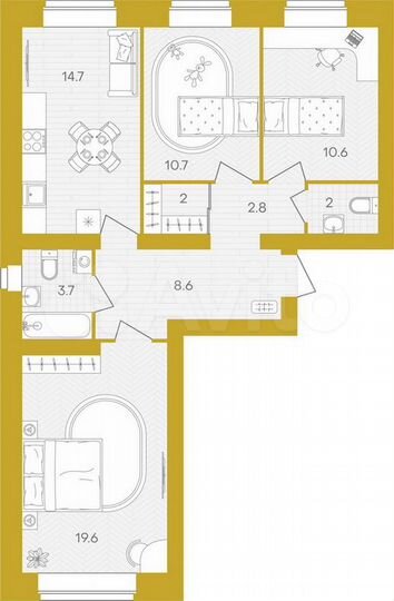 3-к. квартира, 74,6 м², 5/10 эт.