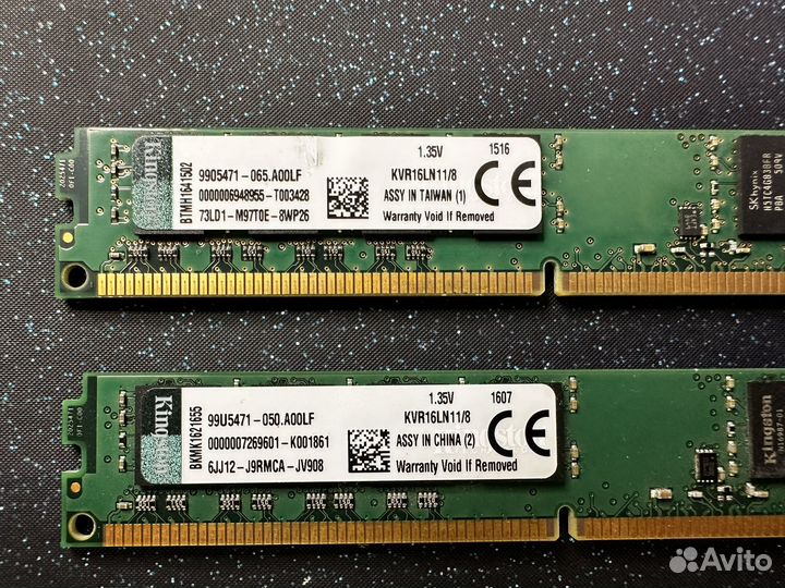 Kingston RAM 16 Gb DDR3L 1600 мгц за 2 шт