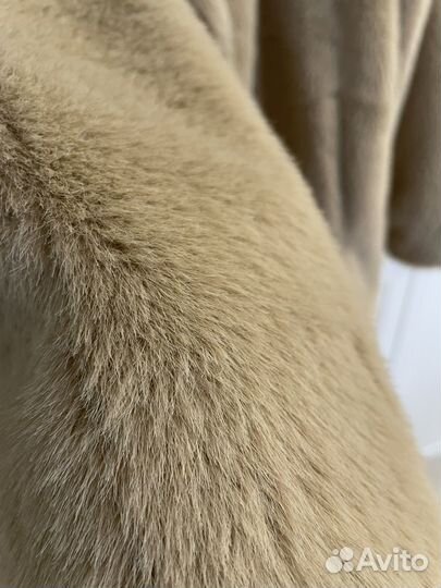 Шуба из эко меха под норку бежевая