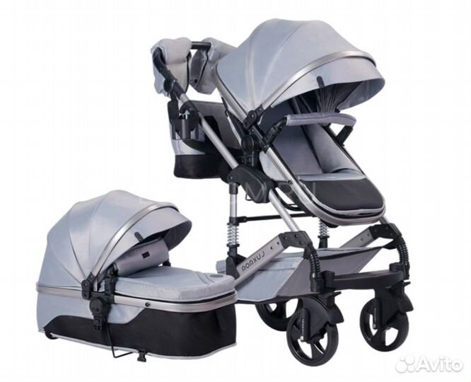 Коляска трансформер Luxmom 558 (2в1), аврора серый