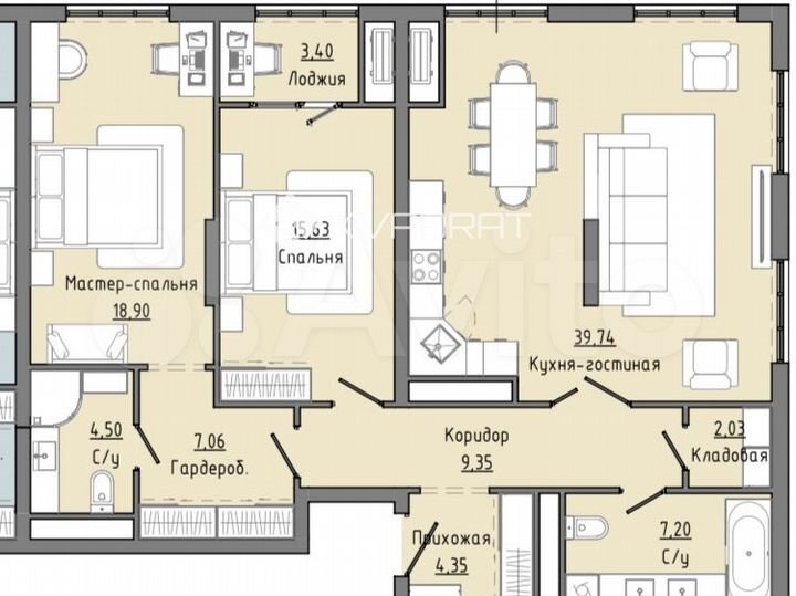 Своб. планировка, 110,4 м², 12/24 эт.