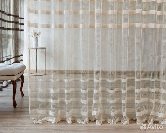 Крупная сетка тюль Фрида Крем