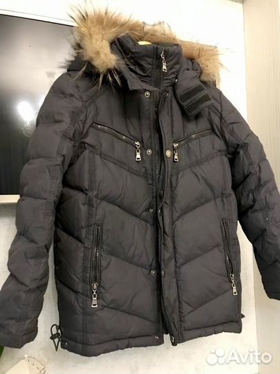 Зимний пуховик пух-перо с натуральным мехом на кап