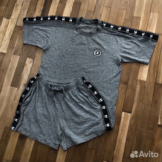 Серый костюм Champion лампасы футболка и шорты L