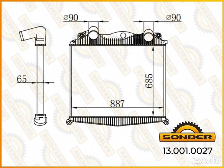 Интеркулер MAN TGA 685х892х66 мм без рамки
