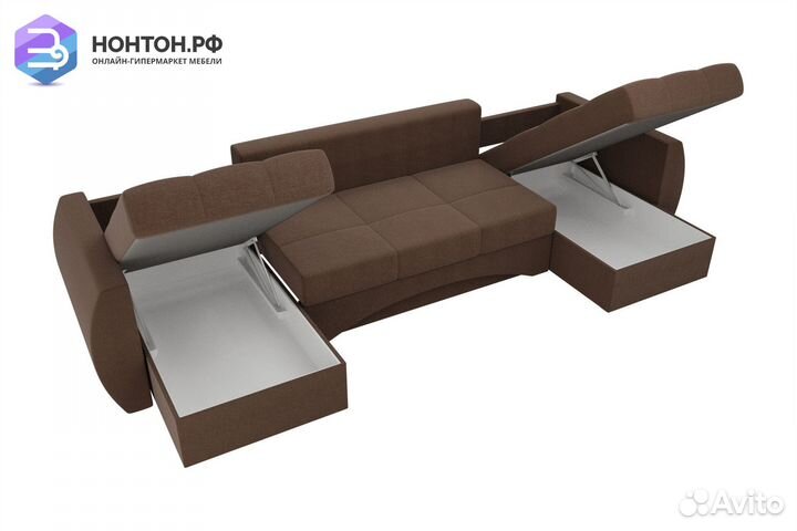 Диван п-образный еврокнижка Сатурн рогожка коричне