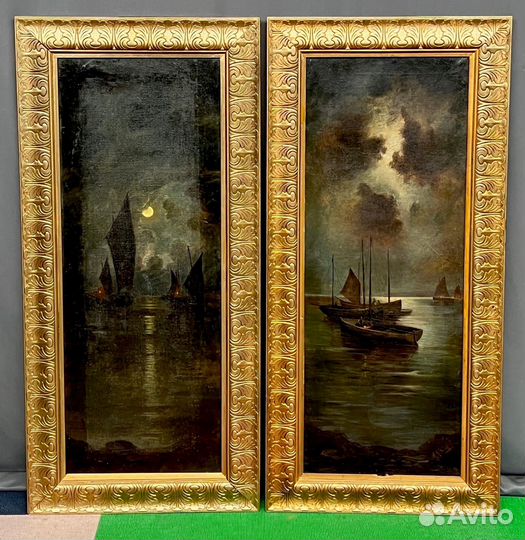 Пара старинных морских пейзажей. 19в Франция