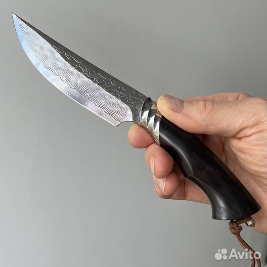 Кухонный нож шеф дамаск - рукоятка чёрное дерево