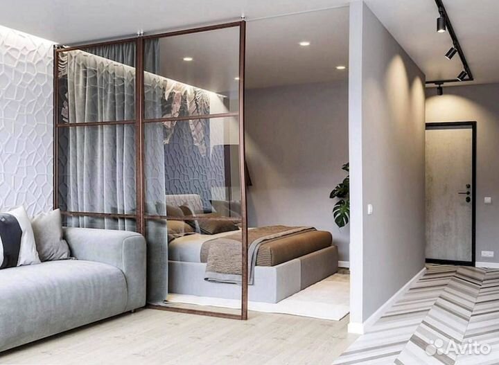 Раздвижная перегородка с матовым стеклом