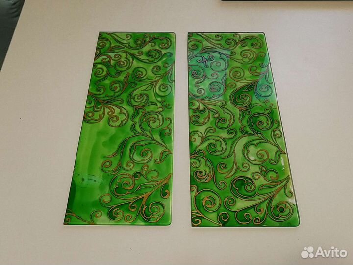 Полочки стеклянные с витражным рисунком с крепежем