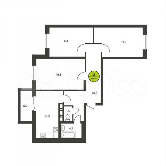 3-к. квартира, 91,6 м², 10/16 эт.