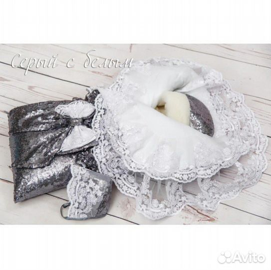 Конверт на выписку Пайетки серый с белым