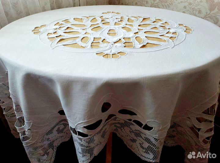Скатерть старинная ручной работы ришелье и кружево