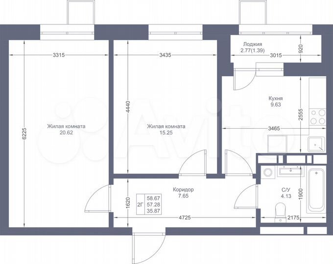 2-к. квартира, 58,7 м², 14/17 эт.