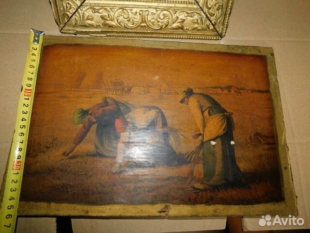 2 Антикварные картины на фанере работники в поле