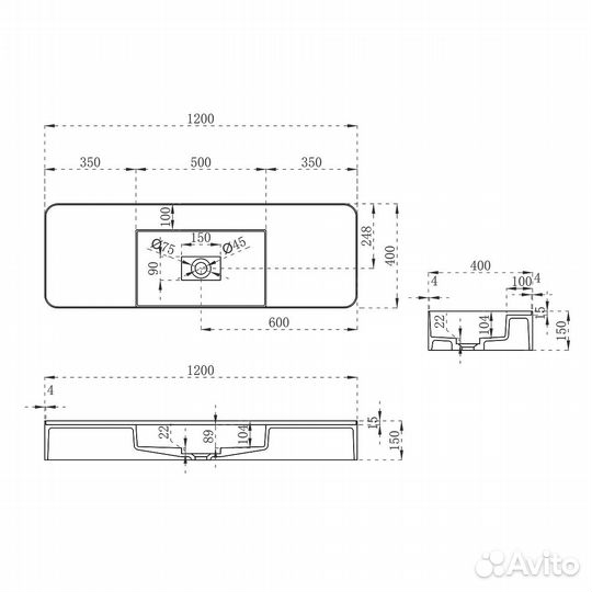 Раковина подвесная Vincea 1200*400