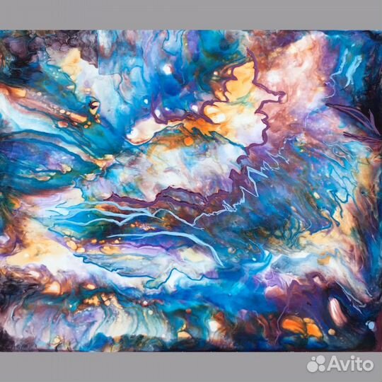 Картины флюид арт Голубая планета, 36-44 см