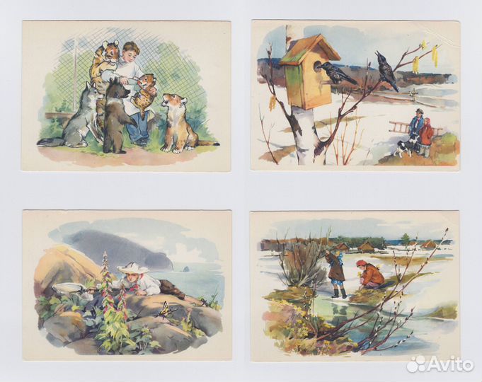 Открытки СССР набор Друзья природы 10 шт 1960 дети