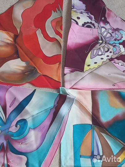 Косынка, платок из натурального шёлка, батик