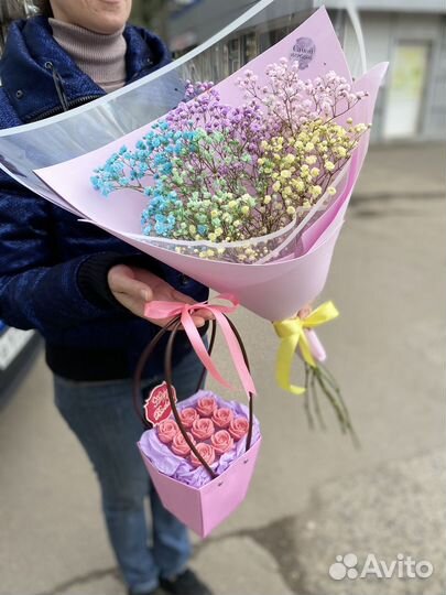 Шоколадные розы с гипсофилой