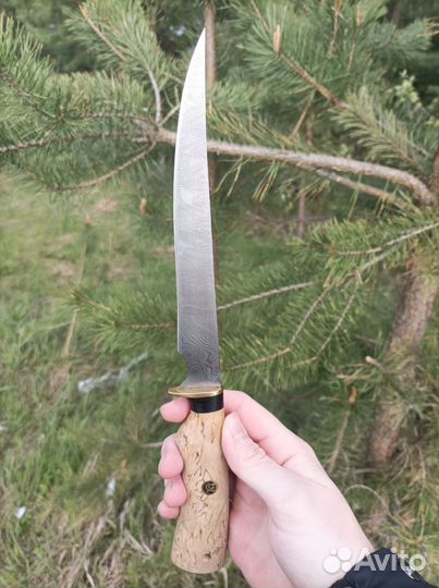 Филейный нож ручной работы из дамасской стали