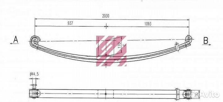 Рессора передняя Renault 2-х листовая 937х1093mm