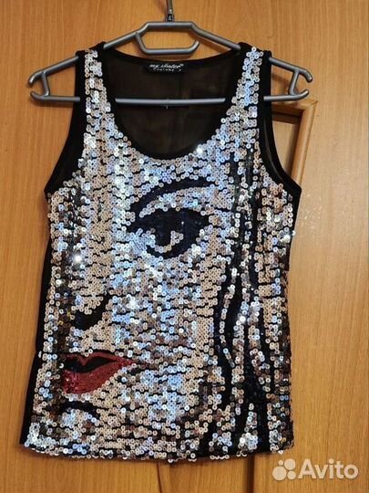 Майка с пайетками топ молодежная