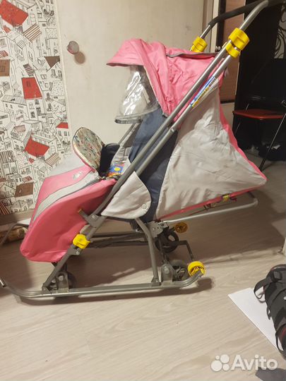 Санки коляска с 4 колесами