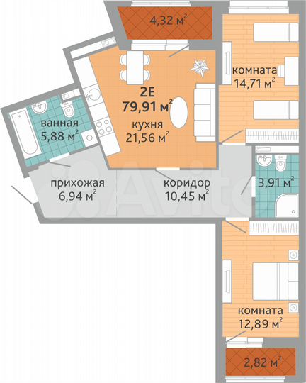 2-к. квартира, 79,9 м², 2/24 эт.