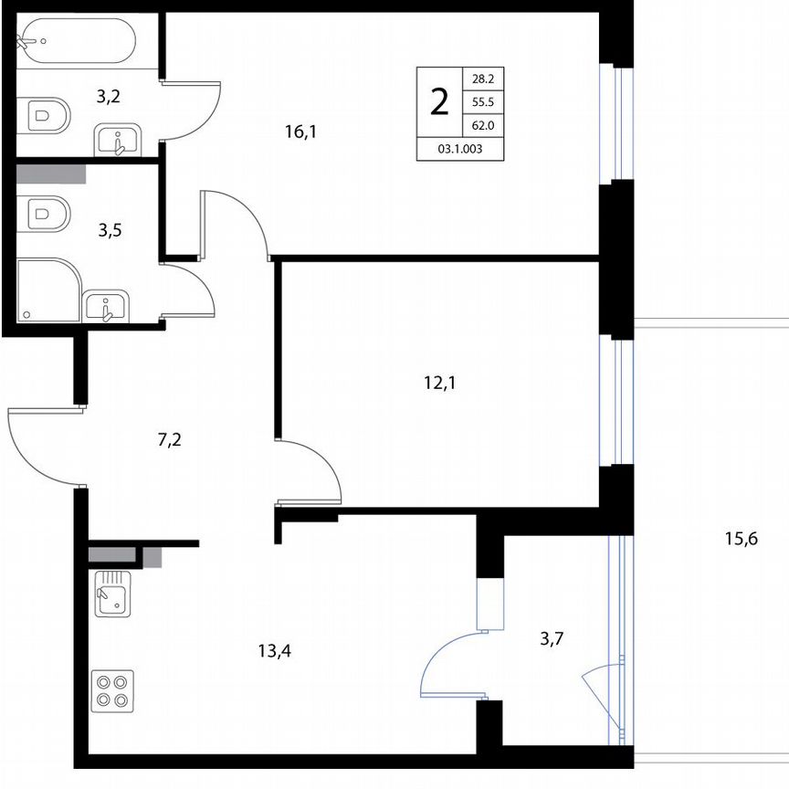 3-к. квартира, 62 м², 1/3 эт.