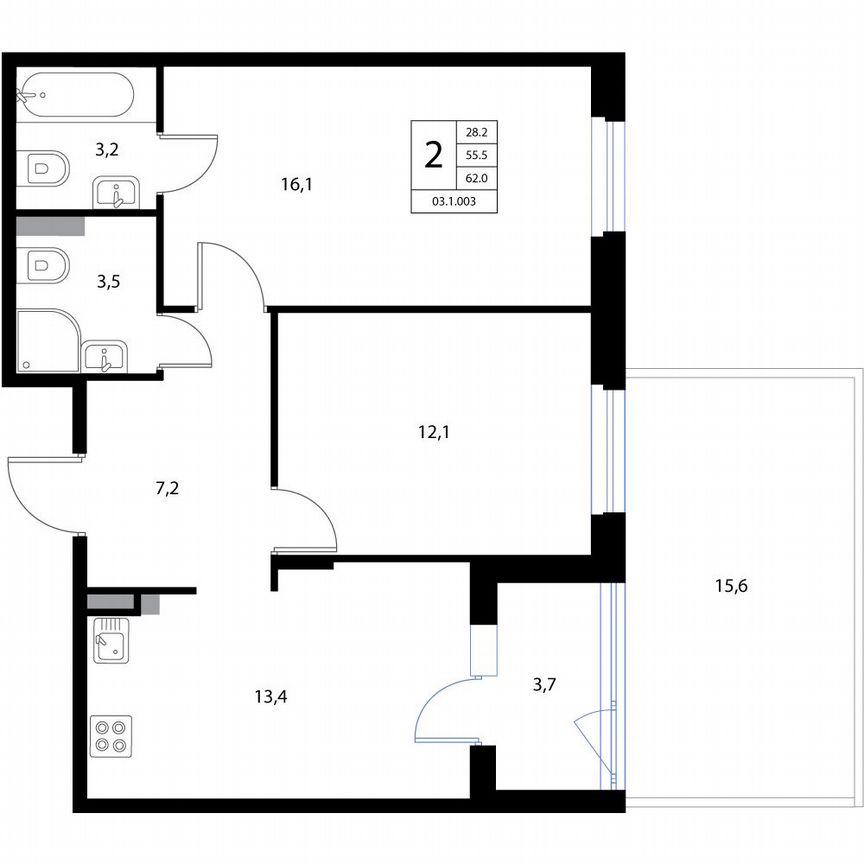 3-к. квартира, 62 м², 1/3 эт.