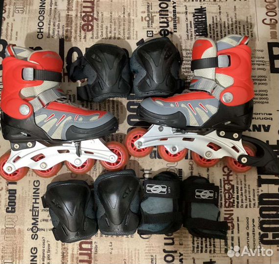 Роликовые коньки детские раздвижные + защита