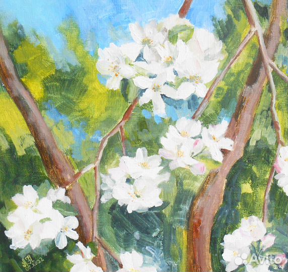 Картина маслом пейзаж цветы 