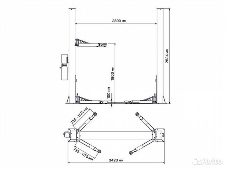 Подъёмник двухстоечный, 4 т (380В), темп T4B