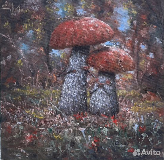 Картина маслом на холсте Влюбленные грибы
