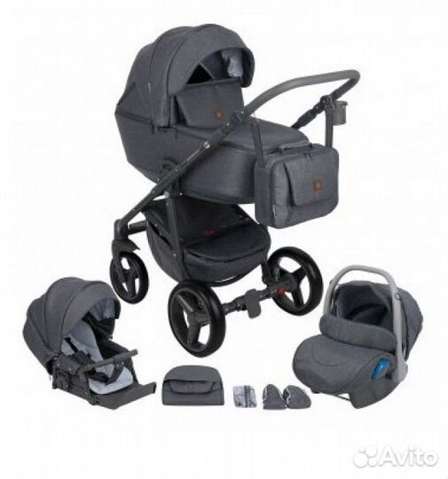 Коляска 3 в 1 с люлькой, прогулочная Adamex