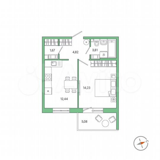 1-к. квартира, 38,5 м², 4/9 эт.