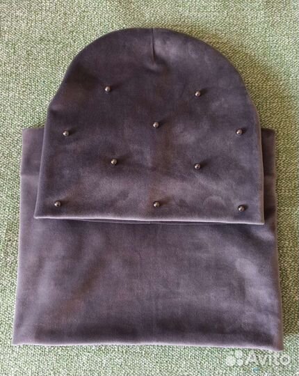 Шапка + снуд велюр демисезон новые