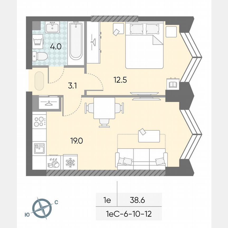 1-к. квартира, 38,6 м², 10/43 эт.