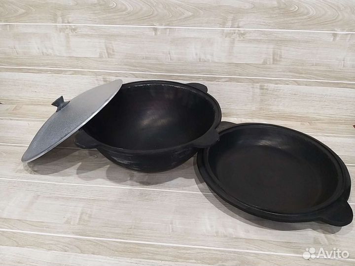 Казан чугунный 10 л с крышкой-сковородой