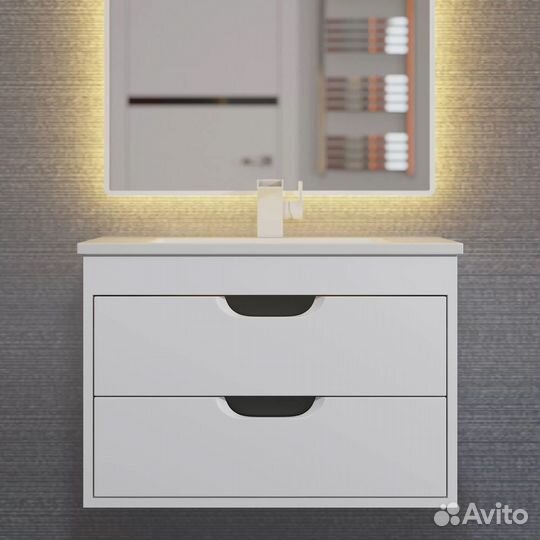 Тумба под раковину для ванной 65 см, подвесная, матовая, белая/графит