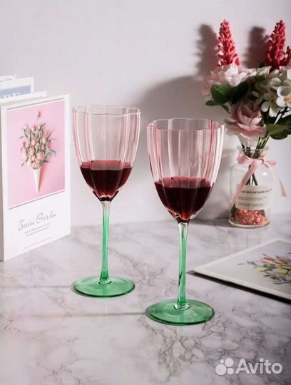 Винтажные Бокалы для вина шампанского Pink flower
